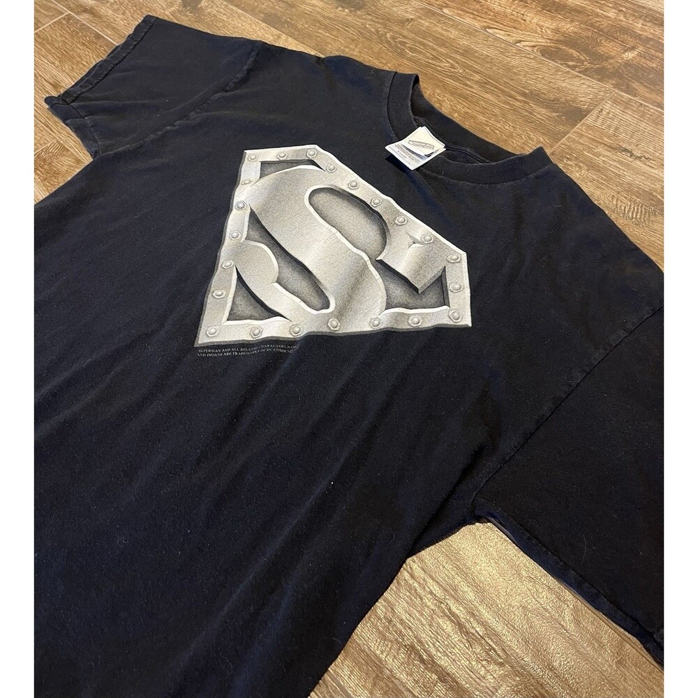 Vintage Steel Superman Men's XL Black Shirt 1999 Logo Warner Bros Store Retro